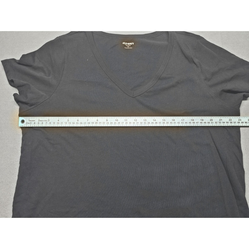 Old Navy Everywear Womens Solid Black 100% Cotton V Neck Short Sleeve Shirt XL - Picture 3 of 6